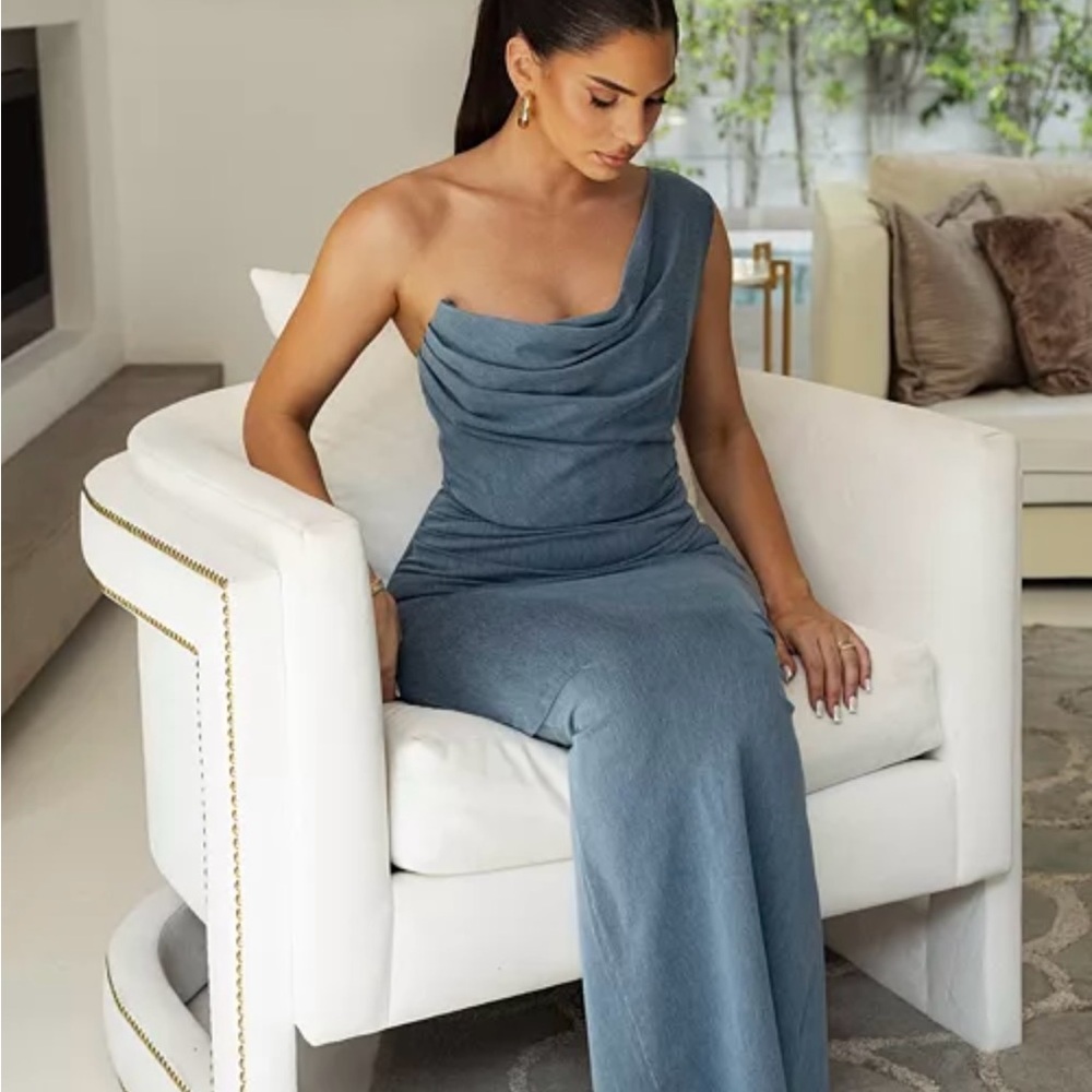 JLUXLABEL One-Shoulder Blue Dress